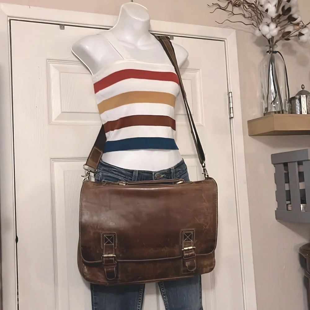 SMRITI Vintage Distressed Brown Leather Crossbody Shoulder Messenger Bag